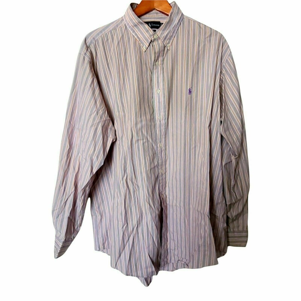 Ralph Lauren XL Classic Fit Button up Shirt Purple Orange Stripe Cotton